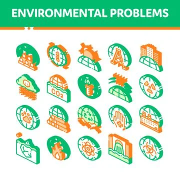Environmental Problems Vector Isometric Icons Set Stock Illustration