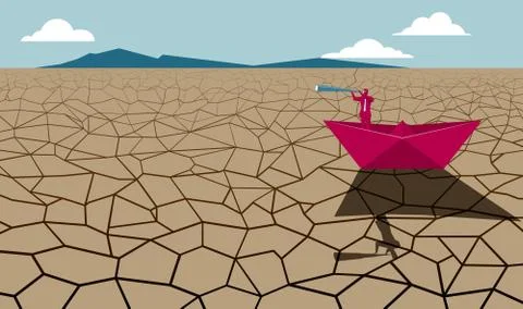 Environmental protection, drought cracking. The white clouds are in the sky. Stock Illustration