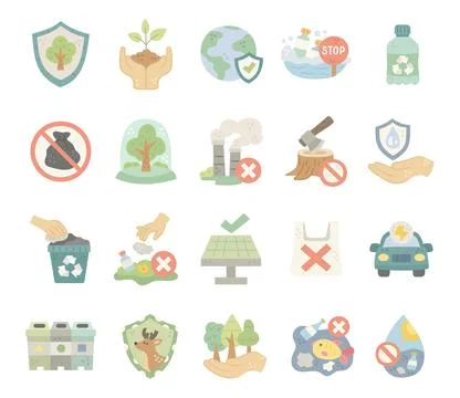 Environmental protection set featuring nature Stock Illustration