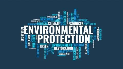 Environmental Protection Word Cloud Graphic with Ecology and Sustainability.. Stock Illustration