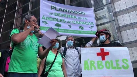 An environmental protests against tree cut off 스톡 동영상 166653831