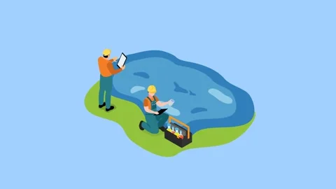 Environmental scientists testing water quality and collecting lake samples .. Stock Footage 337945076