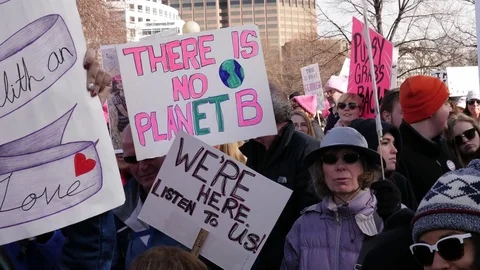 Environmental Signs at the Denver Women's March Stock Footage 85328362