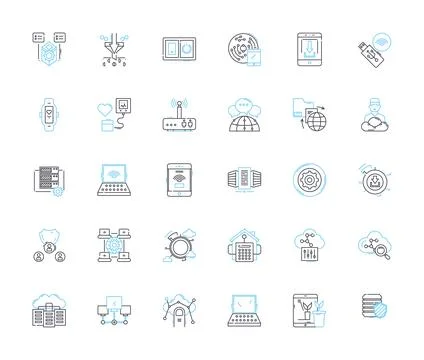 Environmental studies linear icons set. Sustainability, Biodiversity, Ecosystems Stock Illustration