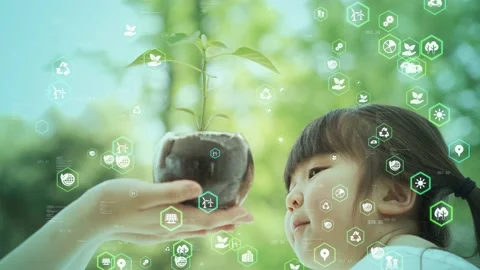 Environmental technology concept. Green tech. Education of child. Sustainable de Stock Footage 152544998