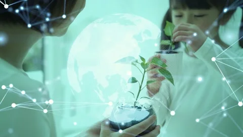 Environmental technology concept. Green tech. Education of child. Sustainable de Stock Footage 152545001