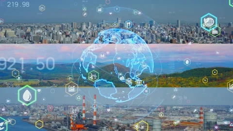 Environmental technology concept. Sustainable development goals. SDGs. Collage m Video stock 144588963