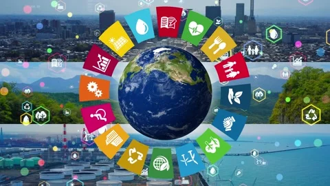 Environmental technology concept. Sustainable development goals. SDGs. Collage m Vidéo 144588982