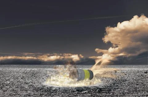 Environmental theme: dramatic scene with scorched earth through a poison barrel Stock Illustration