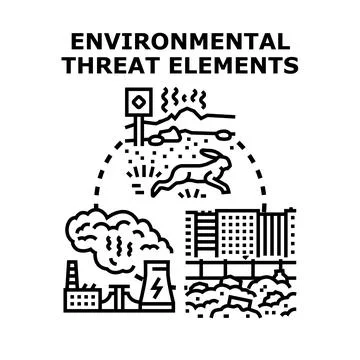 Environmental threat elements impacting nature and city Stock Illustration