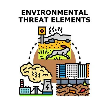 Environmental threat elements impacting nature and city Stock Illustration