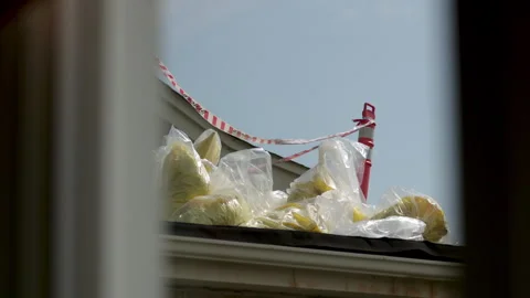 Environmental toxins old asbestos insulation removal.  Stock Footage 336650719