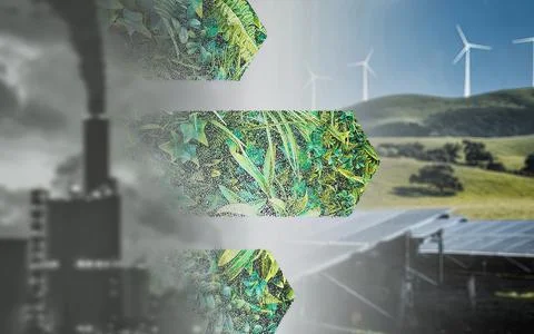 Environmental transition from pollution to clean renewable energy and greener Stock Photos