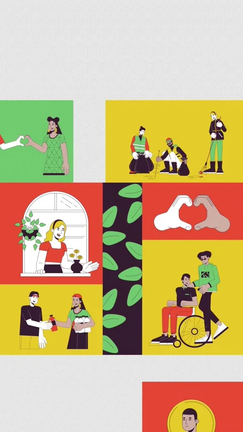 Environmental unity and kindness bento grid vertical animation Stock Footage 320546705