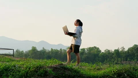 Environmentalist analyzing water test results using application on laptop. Stock Footage 241637653