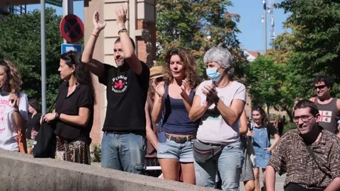 Environmentalist protest climate change global warming ccovid 19  protesters Stock Footage 161814955