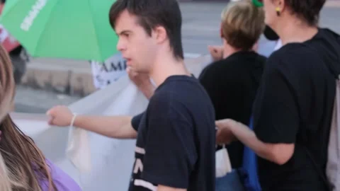 Environmentalist protest climate change global warming ccovid 19  protesters Stock-Footage 161815013