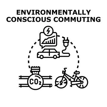 Environmentally conscious commuting reducing carbon emission Stock Illustration