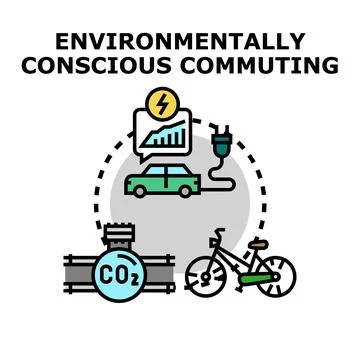 Environmentally conscious commuting reducing carbon emission Stock Illustration