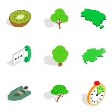 Environmentally friendly icons set, isometric style Stock Illustration