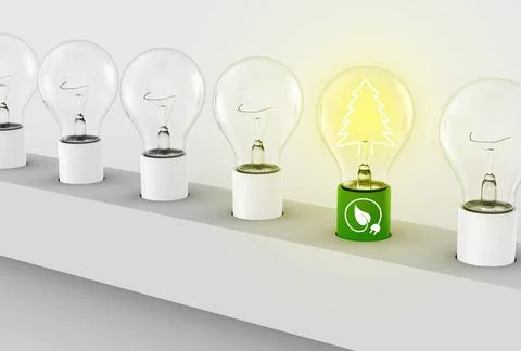 Environmentally friendly light bulb among ordinary light bulbs Stock Illustration