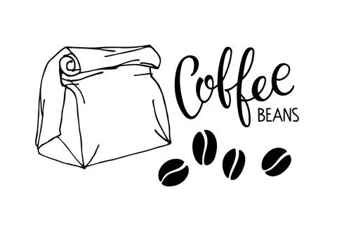 Environmentally friendly paper bag with coffee beans and Coffee beans Stock Illustration