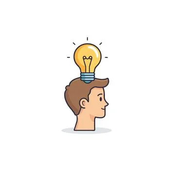 Envisioning creative solution idea lightbulb atop a head illustrates cognit.. Stock Illustration