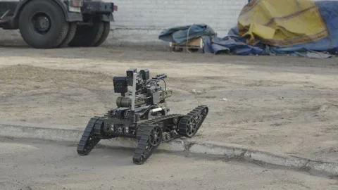 EOD, sapper robot for remote explosive ordnance disposal Stock Footage 304089626