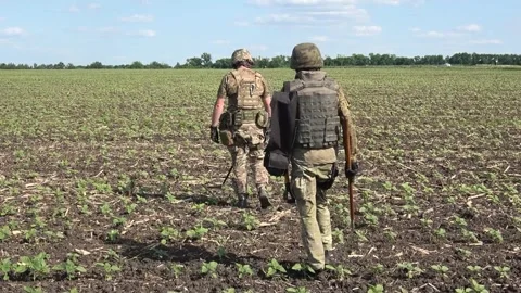 EOD Specialist Detecting Explosive Hazard in Agricultural Field Stock Footage 322508539