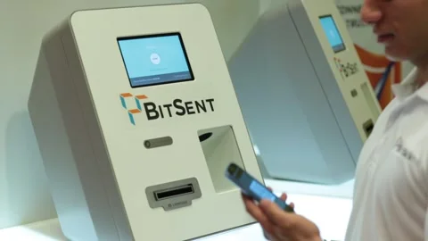 EOM Bitcoin ATM machine Stock Footage 148110978