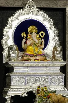 Eople and devotee at famous Kasba Ganpati during Ganpati Festival 2024. Stock Photos