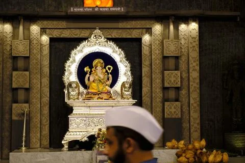 Eople and devotee at famous Kasba Ganpati during Ganpati Festival 2024. Stock Photos