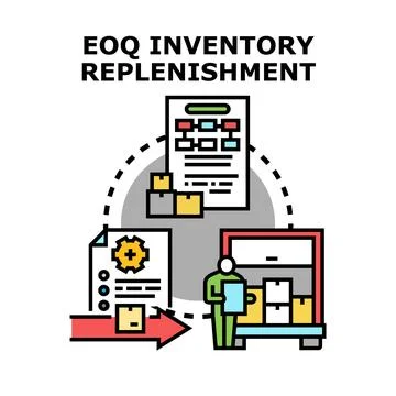Eoq inventory replenishment process optimization managing stock Stock Illustration