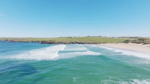 Eoropie Beach waves and dunes, Isle of Lewis, Outer Hebrides — aerial coastal Stock Footage 320454232