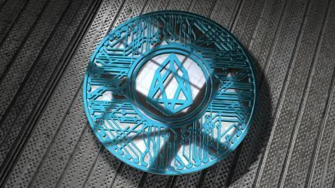 EOS coin (EOS) blockchain cryptocurrency altcoin 3D Render Stock Illustration