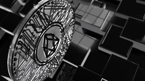 EOS coin (EOS) blockchain cryptocurrency altcoin 3D Render Stock Illustration