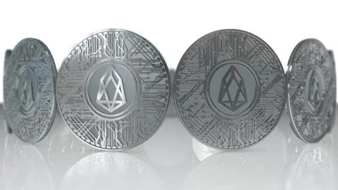 EOS coin (EOS) blockchain cryptocurrency altcoin 3D Render Stock Illustration
