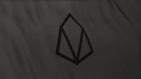 EOS Coin icon logo on full-frame grey flag loop banner background 스톡 동영상 236606853