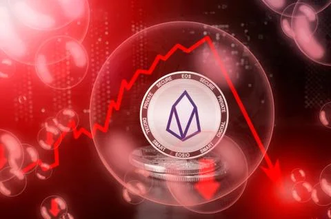 EOS coin in a soap bubble. Risks and dangers of investing to EOS Stock Illustration