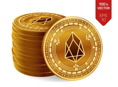 EOS. Crypto currency. 3D isometric Physical coins. Digital currency. Stack of Stock Illustration
