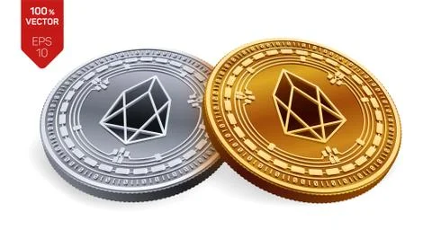 EOS. Crypto currency. 3D isometric Physical coins. Digital currency. Golden a Stock Illustration