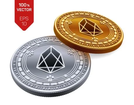 EOS. Crypto currency. 3D isometric Physical coins. Digital currency. Golden a Stock Illustration