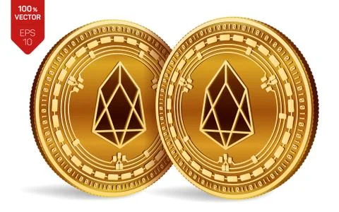 EOS. Crypto currency. 3D isometric Physical coins. Digital currency. Golden c Illustrazione stock