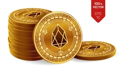 EOS. Crypto currency. 3D isometric Physical coins. Digital currency. Stack of Stock Illustration