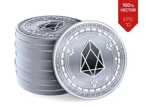 EOS. Crypto currency. 3D isometric Physical coins. Digital currency. Stack of Stock Illustration
