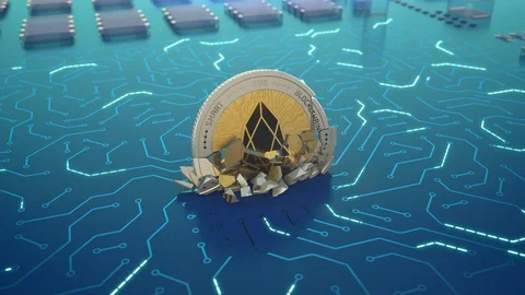 EOS crypto currency fracture Stock Footage 90057786