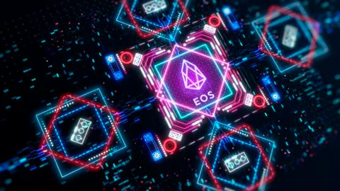 EOS cryptocurrency token mining concept. Financial and business theme 스톡 일러스트