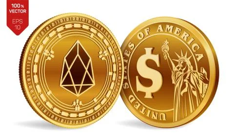 EOS. Dollar coin. 3D isometric Physical coins. Digital currency. Cryptocurren Stock Illustration