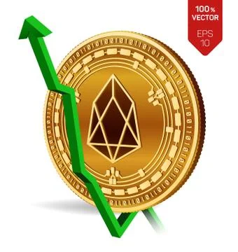 EOS. Growth. Green arrow up. EOS index rating go up on exchange market. Crypt Ilustración de archivo