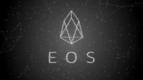 Eos logo digital currency with name, moving particles effect, digital money Stock Footage 111662851